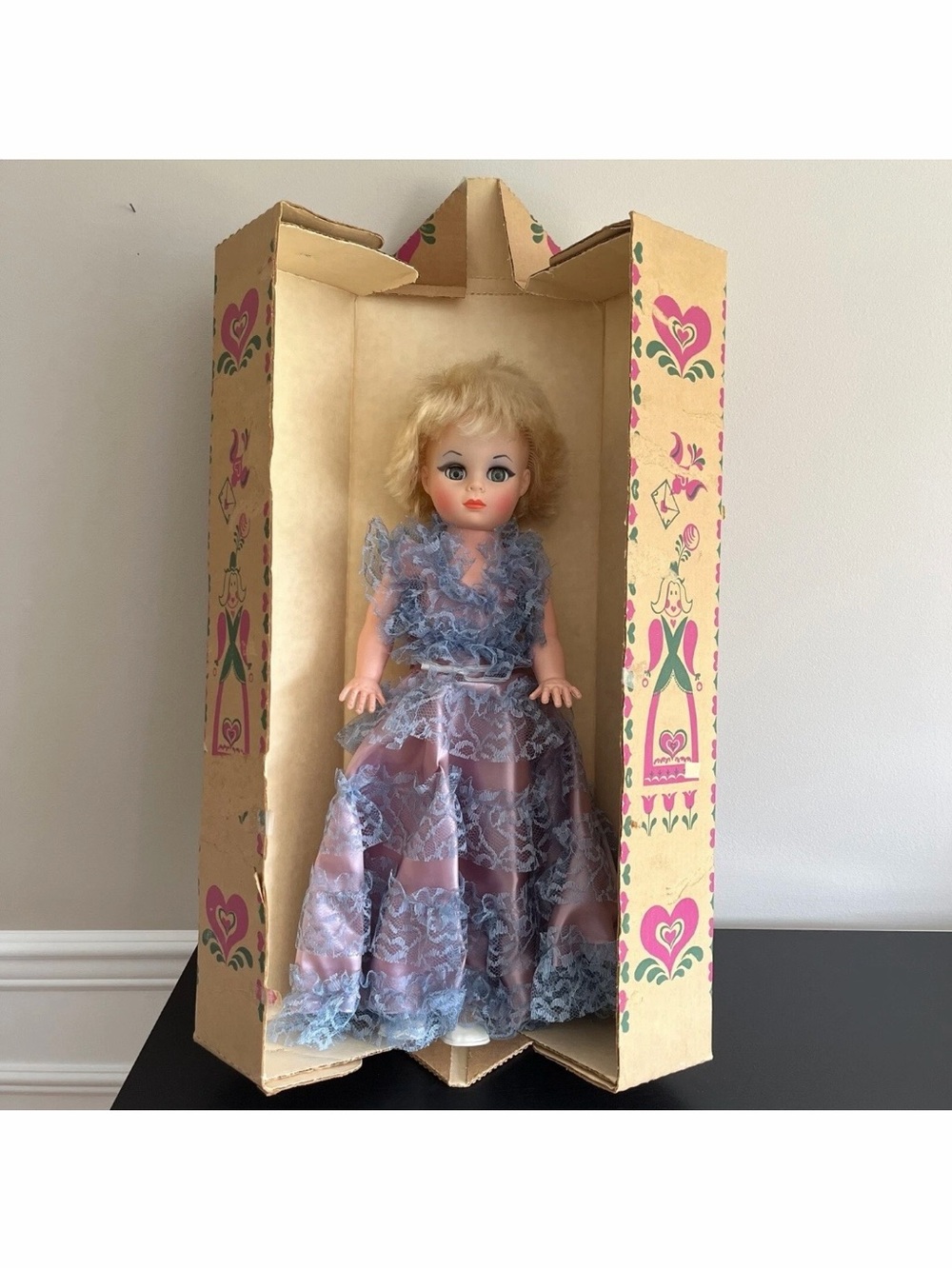 SD Doll Vintage 1950s Purple Dress Blue Lace Sleepy Eyes Jointed 23 Inch